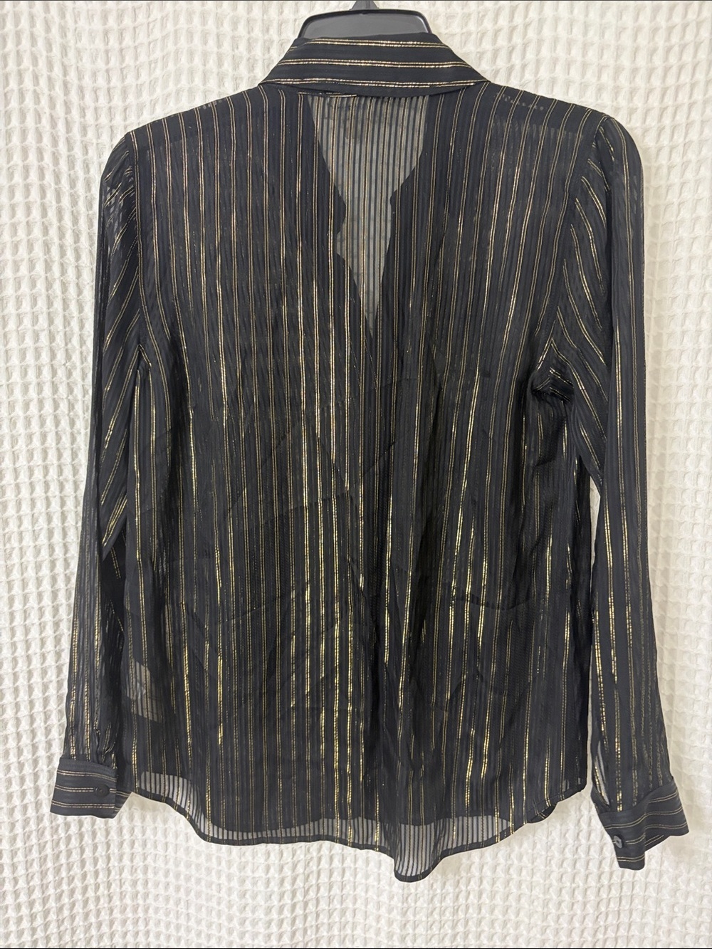L'AGENCE Laurent Button Shirt Sheer Black Gold Metallic Stripe XS - Picture 9 of 10